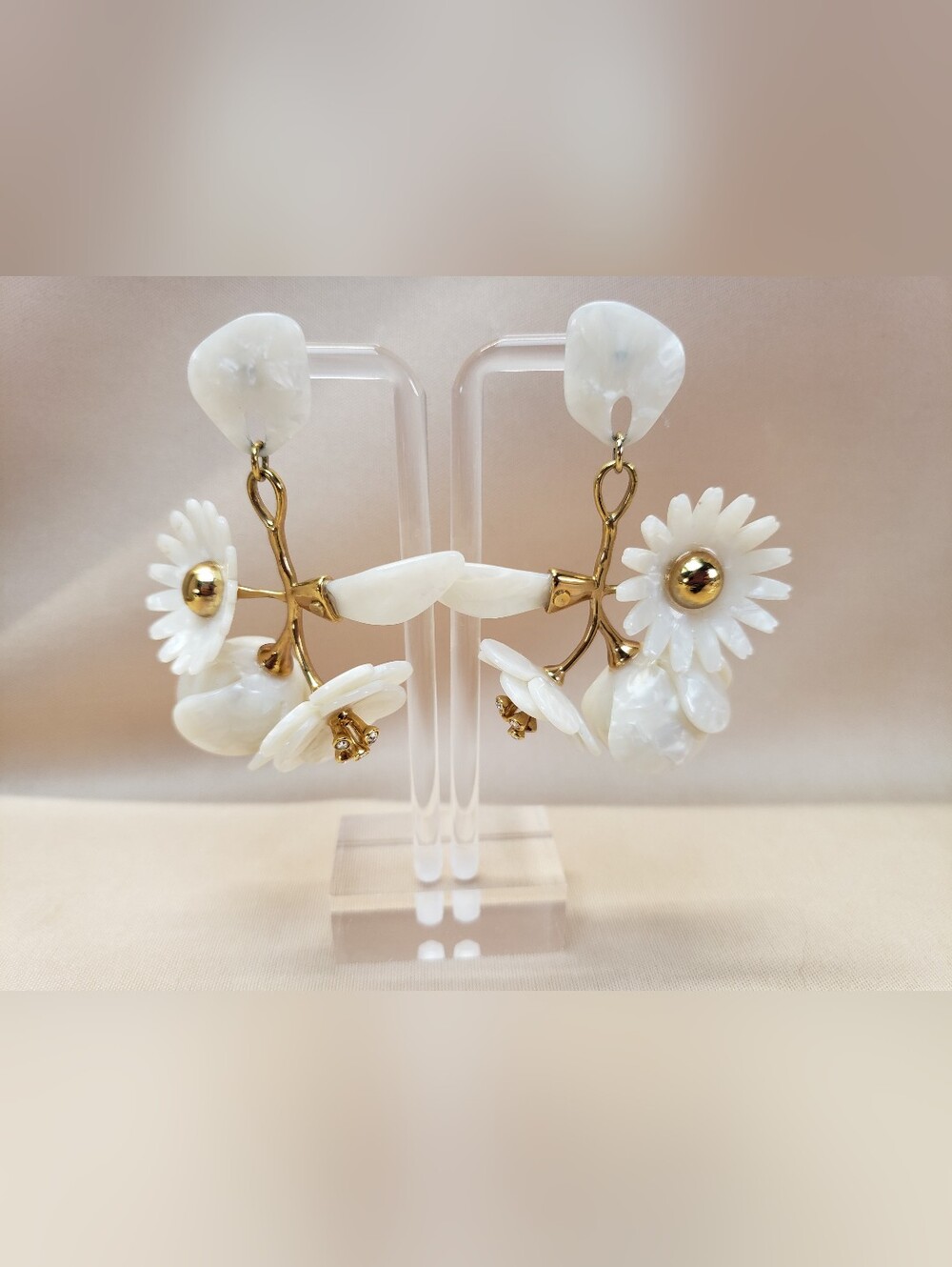Lele Sadoughi Rapunzel Flower Bouquet Dangle Earrings White with Crystal Accents